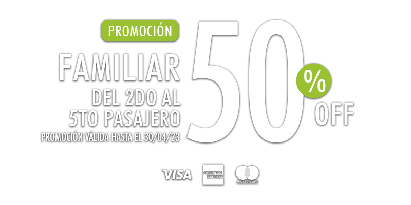 50%Off del 2do al 5to viajero en productos seleccionados